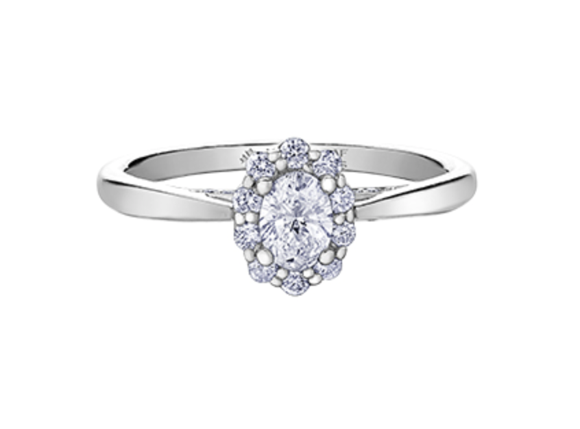 18K White Gold &amp; Palladium Alloy (hypoallergenic) 0.50cttw Canadian Oval Shape Diamond Engagement Ring