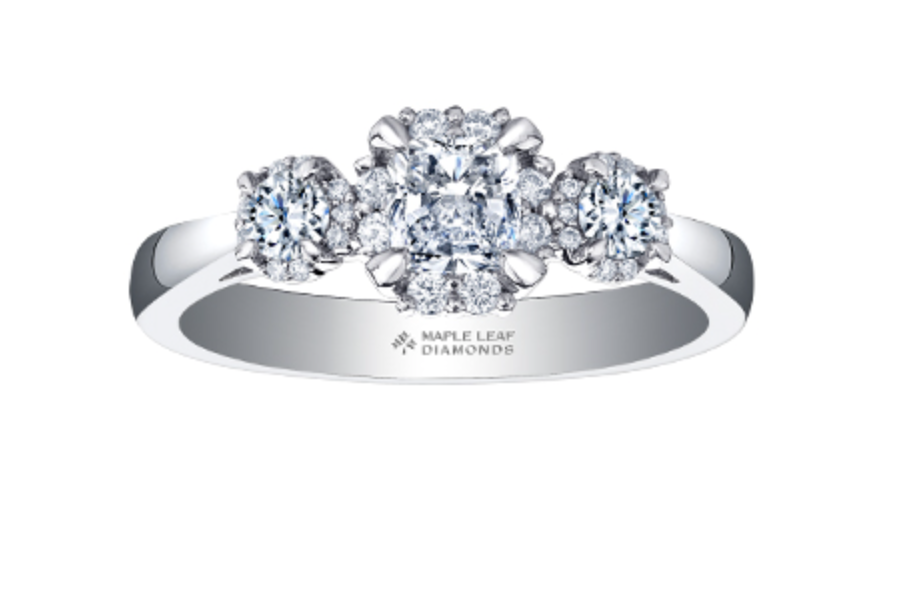 18K White Gold &amp; Palladium Alloy (hypoallergenic) 1.09cttw Canadian 3 Stone Diamond Engagement Ring