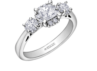 18K White Gold & Palladium Alloy (hypoallergenic) 1.09cttw Canadian 3 Stone Diamond Engagement Ring