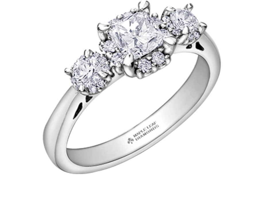 18K White Gold &amp; Palladium Alloy (hypoallergenic) 1.09cttw Canadian 3 Stone Diamond Engagement Ring