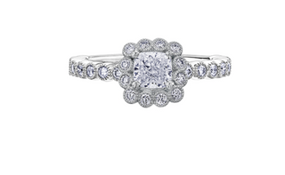18K White Gold & Palladium Alloy (hypoallergenic) 1.02-1.17cttw Canadian Diamond Engagement Ring