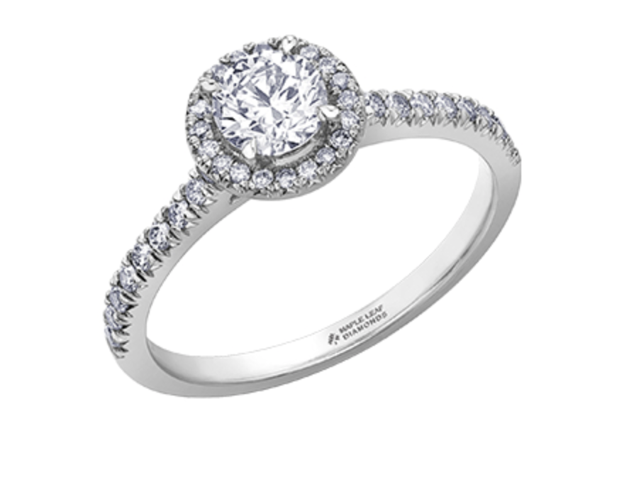 18K White Gold &amp; Palladium Alloy (hypoallergenic) 0.76-1.32cttw Canadian Round Shape Diamond Engagement Ring