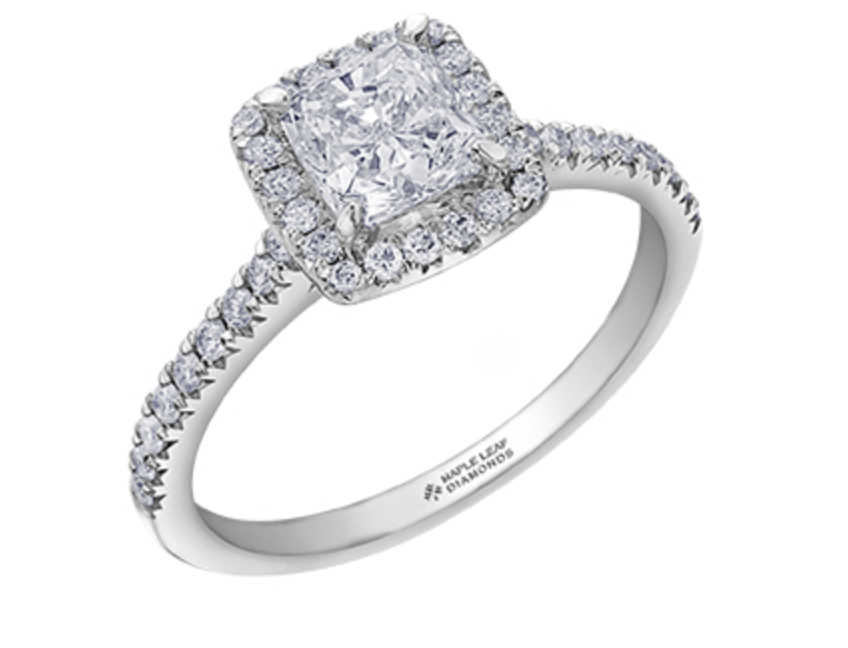 18K White Gold &amp; Palladium Alloy (hypoallergenic) 1.31cttw Canadian Cushion Shape Diamond Engagement Ring