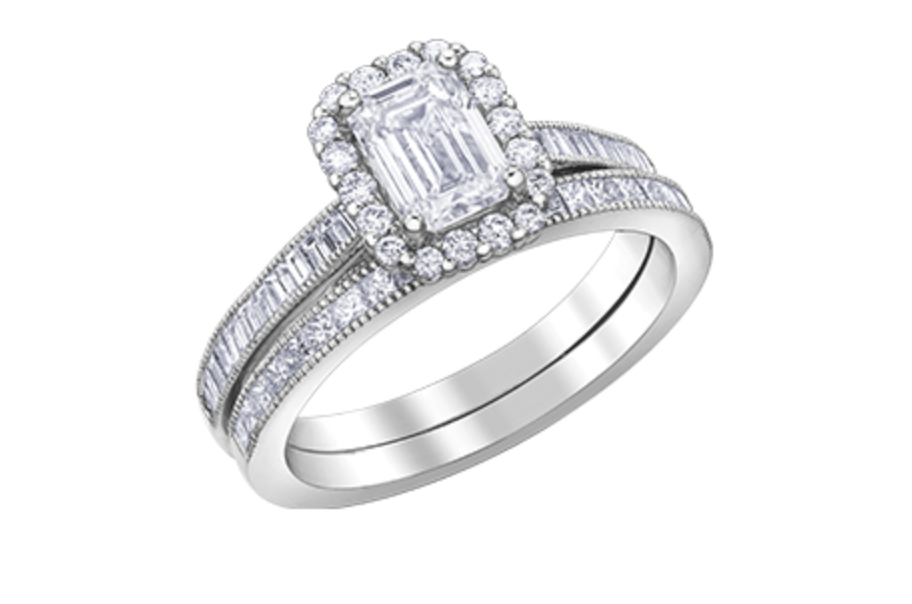 18K White Gold &amp; Palladium Alloy (hypoallergenic) 1.02-1.59cttw Canadian Emerald Shape Diamond Engagement Ring