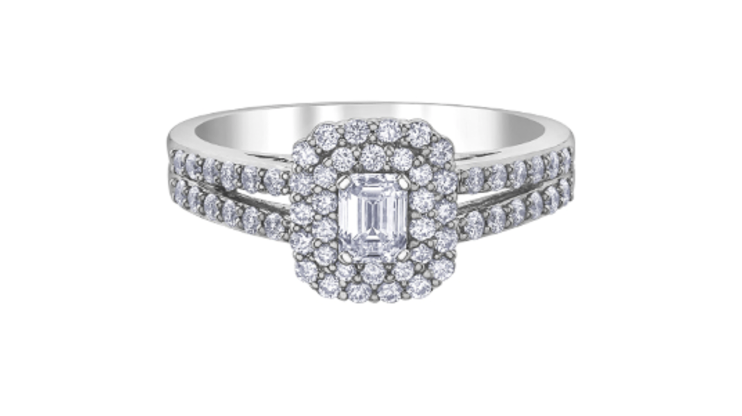 18K White Gold &amp; Palladium Alloy (hypoallergenic) 0.80cttw Canadian Emerald Diamond Engagement Ring