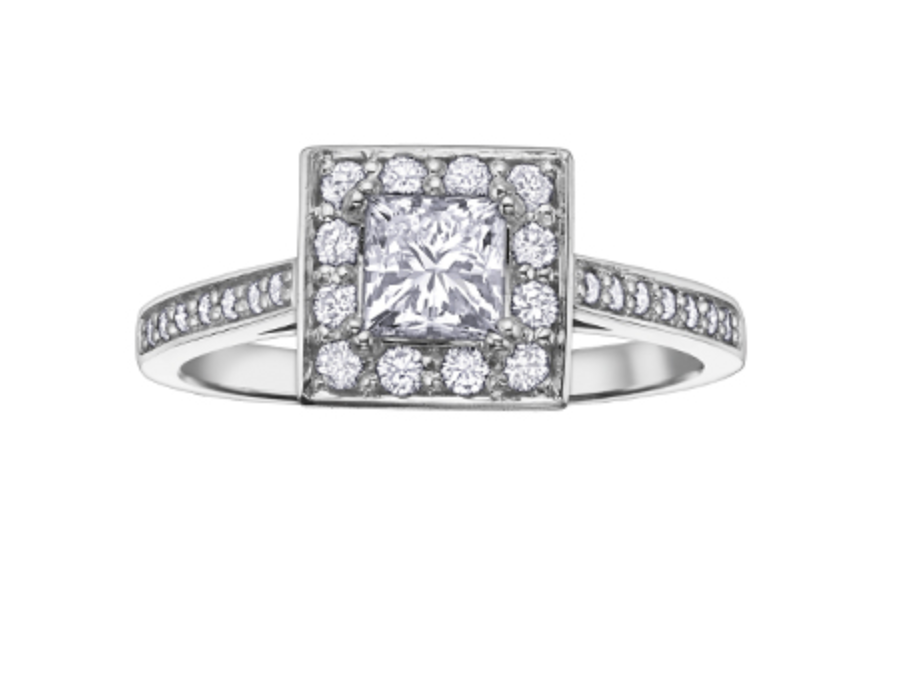 18K White Gold &amp; Palladium Alloy (hypoallergenic) 0.75cttw Canadian Princess Cut Diamond Engagement Ring
