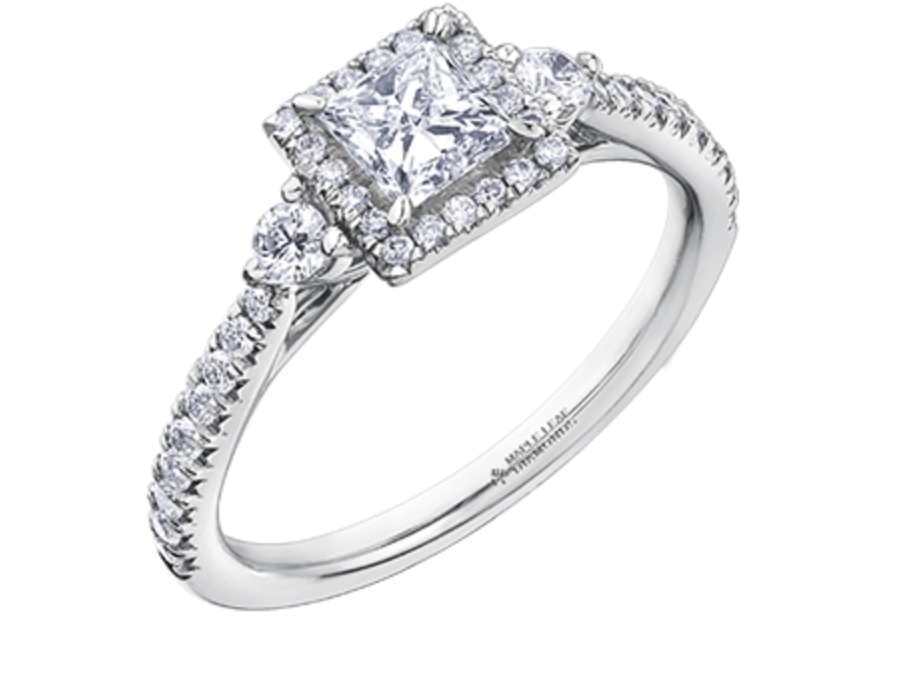 18K White Gold &amp; Palladium Alloy (hypoallergenic) 0.87cttw Canadian Princess Cut Diamond Engagement Ring