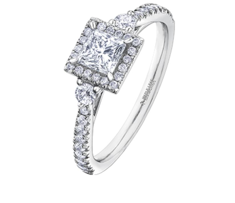 Anillo de compromiso de diamantes de talla princesa canadiense de 0,87 quilates en oro blanco de 18 quilates y aleación de paladio (hipoalergénico)