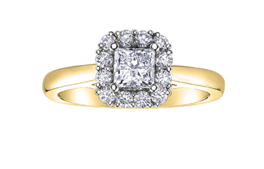 Anillo de compromiso de diamantes canadienses de talla princesa de 0,85 quilates (hipoalergénico) en oro amarillo de 18 quilates y aleación de paladio