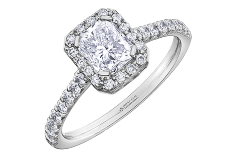 18K White Gold &amp; Palladium Alloy (hypoallergenic) 1.47cttw Canadian Radiant Cut Diamond Engagement Ring