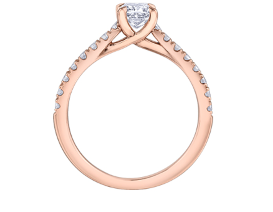 Anillo de compromiso de diamantes canadienses de talla princesa de 0,75 quilates en oro rosa de 14 quilates
