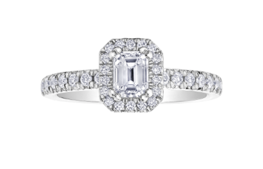 18K White Gold &amp; Palladium Alloy (hypoallergenic) 1.00-1.25ttw Canadian Emerald Cut Diamond Engagement Ring
