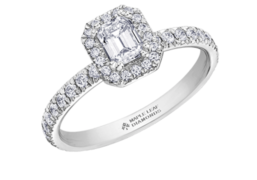 18K White Gold &amp; Palladium Alloy (hypoallergenic) 1.00-1.25ttw Canadian Emerald Cut Diamond Engagement Ring