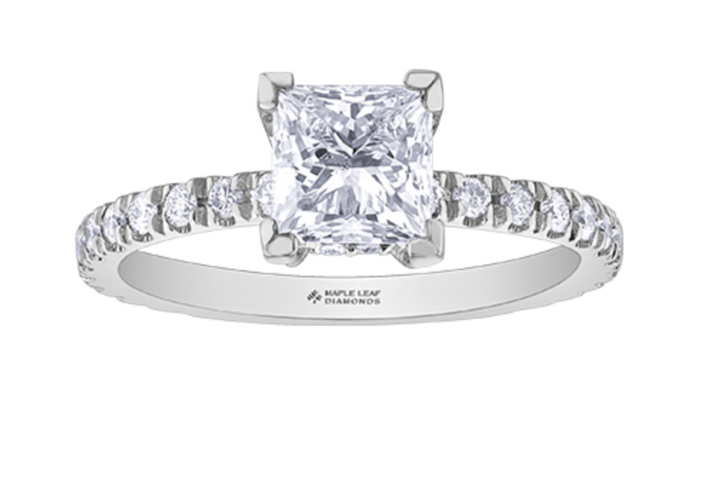 18K White Gold &amp; Palladium Alloy (hypoallergenic) 1.75cttw Canadian Princess Cut Diamond Engagement Ring