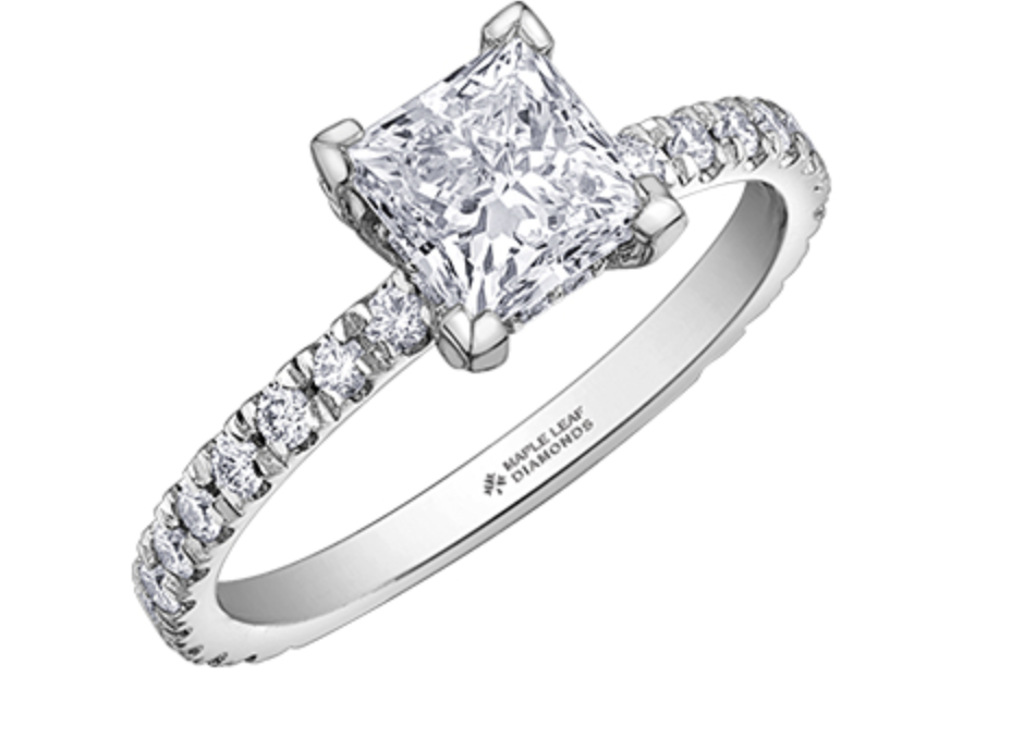 18K White Gold &amp; Palladium Alloy (hypoallergenic) 1.75cttw Canadian Princess Cut Diamond Engagement Ring