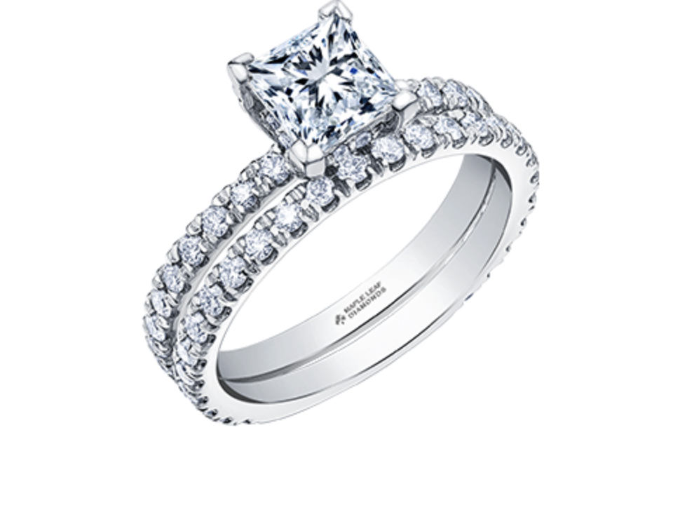 18K White Gold &amp; Palladium Alloy (hypoallergenic) 1.75cttw Canadian Princess Cut Diamond Engagement Ring