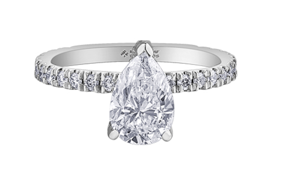 18K White Gold &amp; Palladium Alloy (hypoallergenic) 1.96cttw Canadian Pear Cut Diamond Engagement Ring