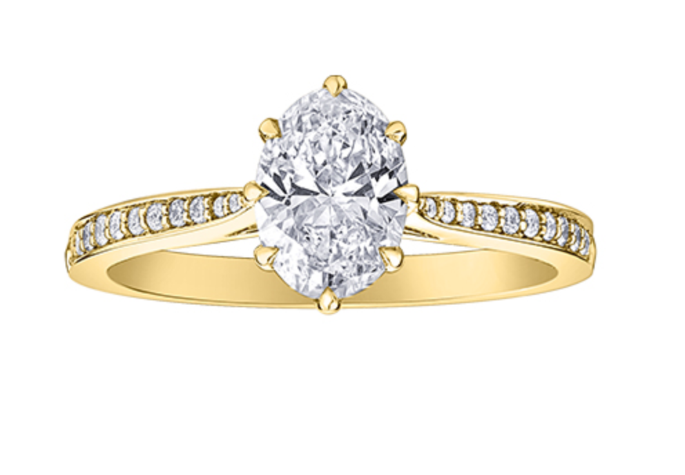 18K Yellow Gold &amp; Palladium Alloy (hypoallergenic) 1.14cttw Canadian Oval Cut Diamond Engagement Ring