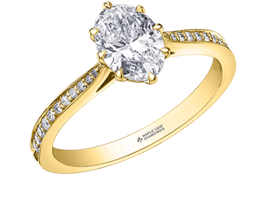 18K Yellow Gold &amp; Palladium Alloy (hypoallergenic) 1.14cttw Canadian Oval Cut Diamond Engagement Ring