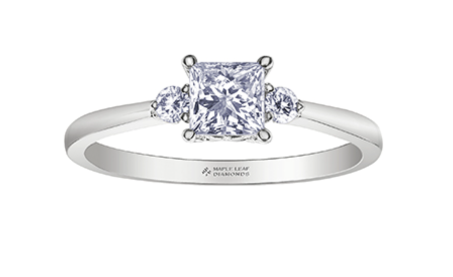 18K White Gold &amp; Palladium Alloy (hypoallergenic) 0.58ttw Princess Cut Canadian Diamond Engagement Ring