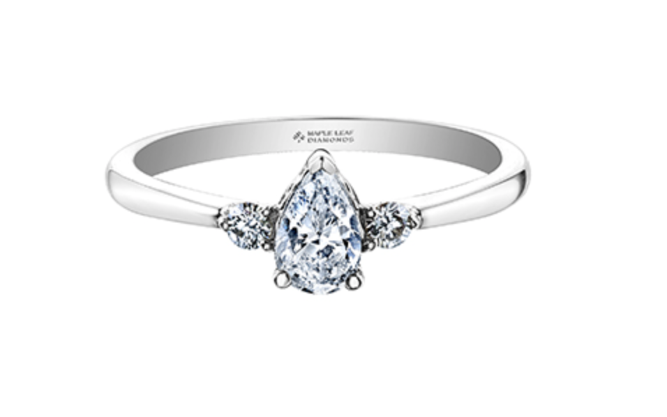 18K White Gold &amp; Palladium Alloy (hypoallergenic) 0.58ttw Pear Cut Canadian Diamond Engagement Ring