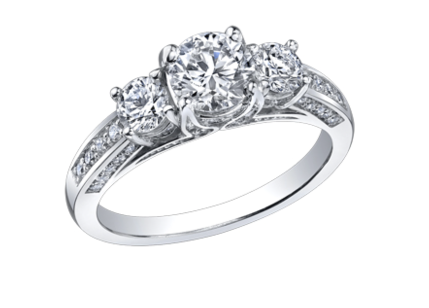 18K White Gold &amp; Palladium Alloy (hypoallergenic) 1.50cttw 3 Stone Canadian Diamond Engagement Ring
