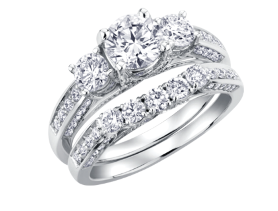 18K White Gold &amp; Palladium Alloy (hypoallergenic) 1.50cttw 3 Stone Canadian Diamond Engagement Ring