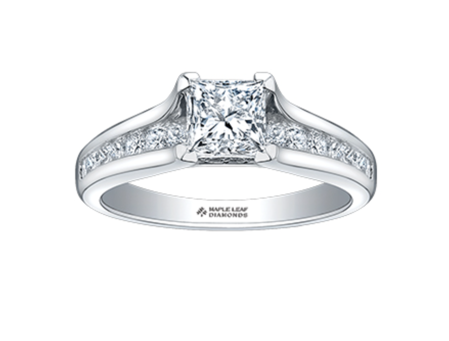 18K White Gold &amp; Palladium Alloy (hypoallergenic) 0.65-1.50cttw Princess Cut Canadian Diamond Engagement Ring