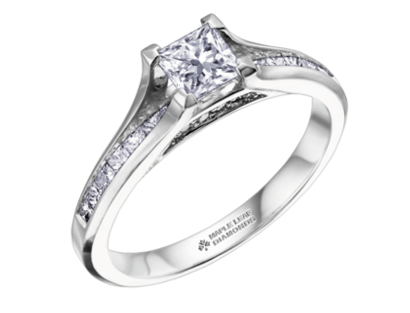 18K White Gold &amp; Palladium Alloy (hypoallergenic) 0.65-1.50cttw Princess Cut Canadian Diamond Engagement Ring