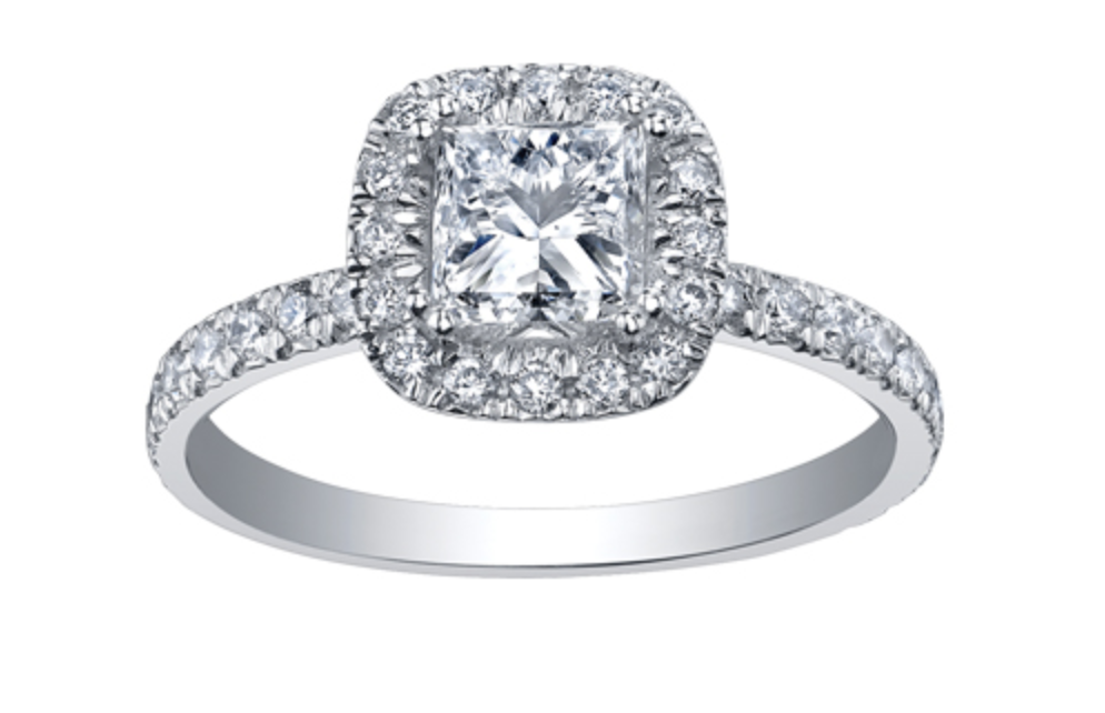 Anillo de compromiso de diamantes canadienses de talla princesa de 0,71-1,61 quilates en oro blanco de 18 quilates y aleación de paladio (hipoalergénico)