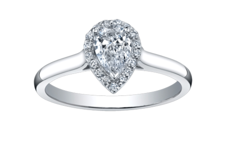 18K White Gold &amp; Palladium Alloy (hypoallergenic) 0.60cttw Pear Shape Canadian Diamond Engagement Ring