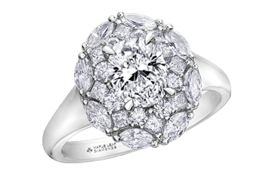 18K White Gold &amp; Palladium Alloy (hypoallergenic) 1.18cttw Canadian Diamond Engagement Ring
