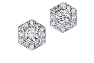 Aretes con halo de diamantes canadienses de 0,60 quilates en oro blanco de 14 quilates