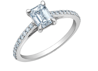 Anillo de compromiso de diamante canadiense brillante redondo y solitario de talla esmeralda cultivado en laboratorio de 14 quilates