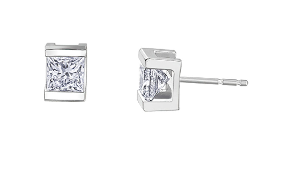 14K White Gold 0.36-1.40cttw Princess Cut Canadian Diamond Channel Set Earrings