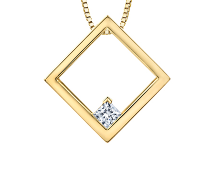 Colgante de diamante canadiense de talla princesa de 0,13 quilates en oro amarillo de 14 quilates, 18&quot;