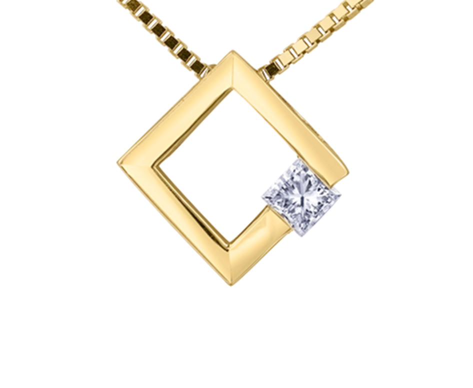 Colgante de diamante canadiense de talla princesa de 0,09 quilates en oro amarillo de 14 quilates, 18&quot;