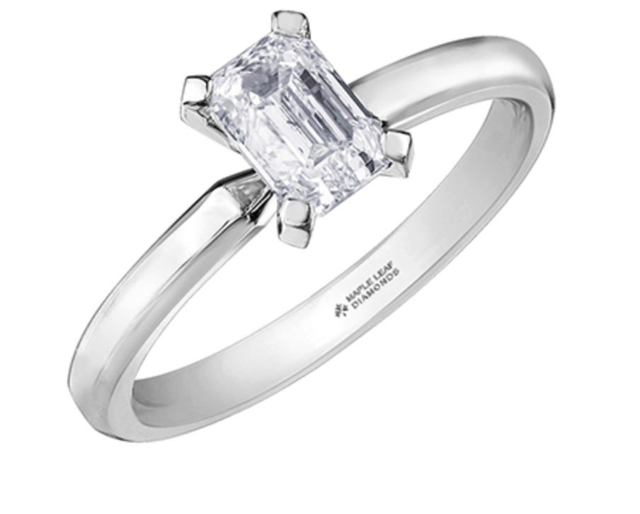 18K White Gold &amp; Palladium Alloy (hypoallergenic) 0.50-1.00cttw Emerald Cut Canadian Diamond Engagement Ring