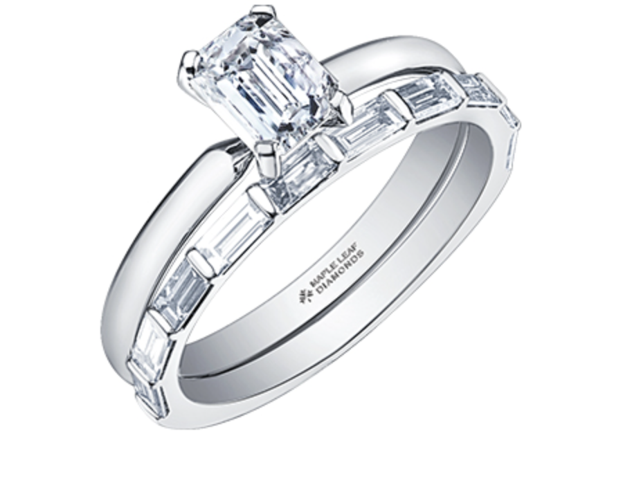 18K White Gold &amp; Palladium Alloy (hypoallergenic) 0.50-1.00cttw Emerald Cut Canadian Diamond Engagement Ring