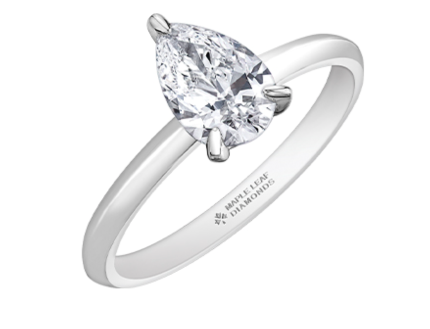 18K White Gold &amp; Palladium Alloy (hypoallergenic) 0.50-1.00cttw Pear Shape Canadian Diamond Engagement Ring