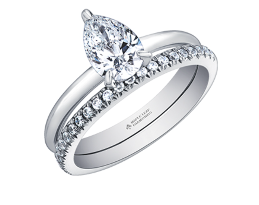 18K White Gold &amp; Palladium Alloy (hypoallergenic) 0.50-1.00cttw Pear Shape Canadian Diamond Engagement Ring