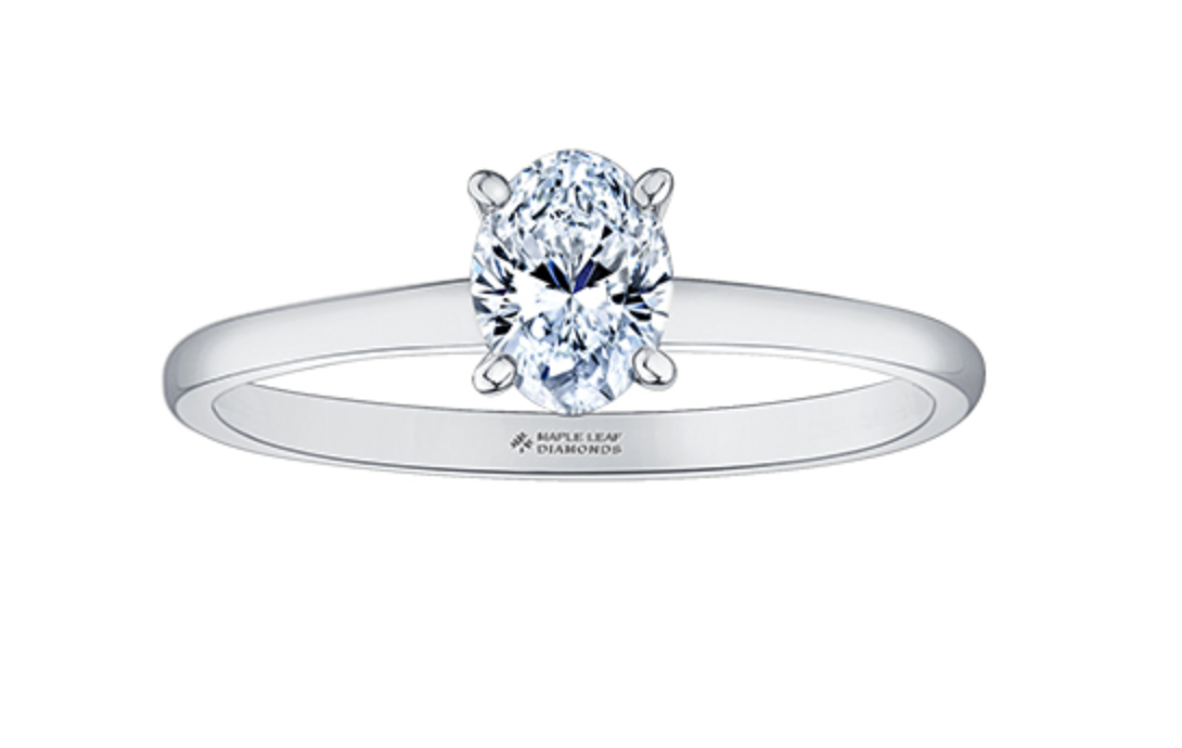 18K White Gold &amp; Palladium Alloy (hypoallergenic) 0.50-1.00cttw Oval Cut Canadian Diamond Engagement Ring