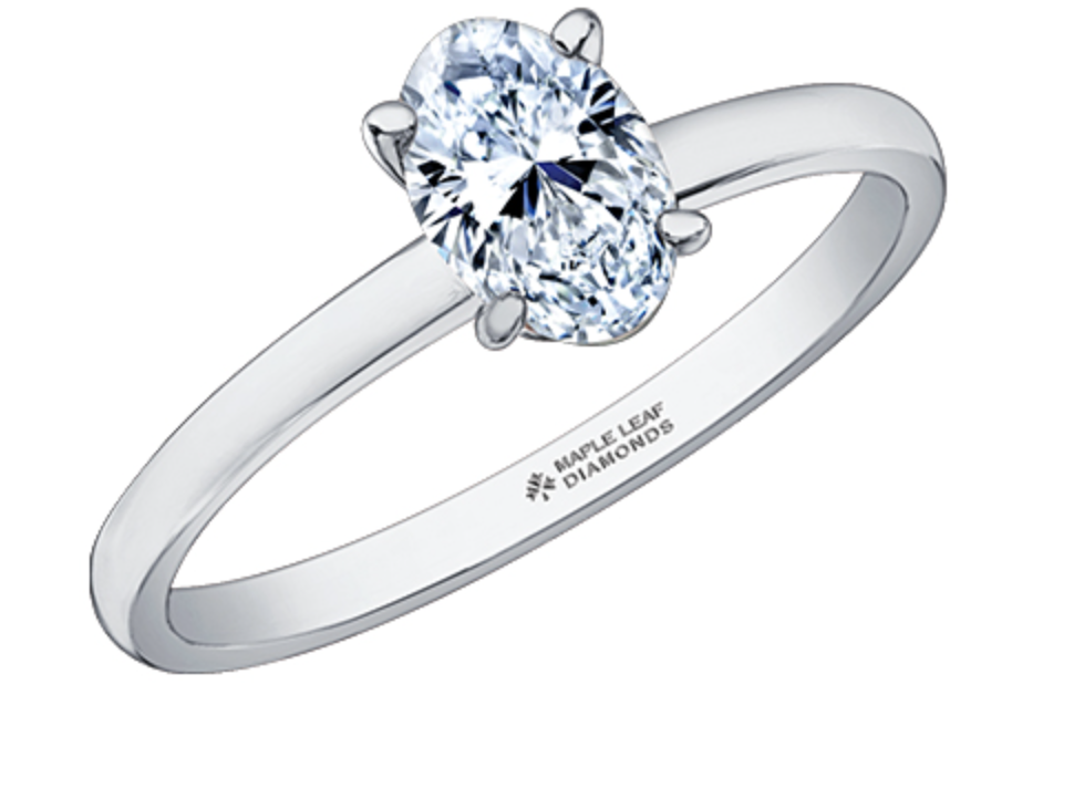 18K White Gold &amp; Palladium Alloy (hypoallergenic) 0.50-1.00cttw Oval Cut Canadian Diamond Engagement Ring