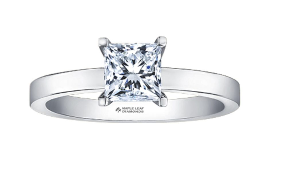 18K White Gold &amp; Palladium Alloy (hypoallergenic) 0.50-1.00cttw Princess Cut Canadian Diamond Engagement Ring