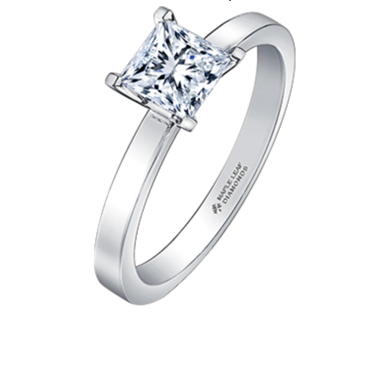 18K White Gold &amp; Palladium Alloy (hypoallergenic) 0.50-1.00cttw Princess Cut Canadian Diamond Engagement Ring