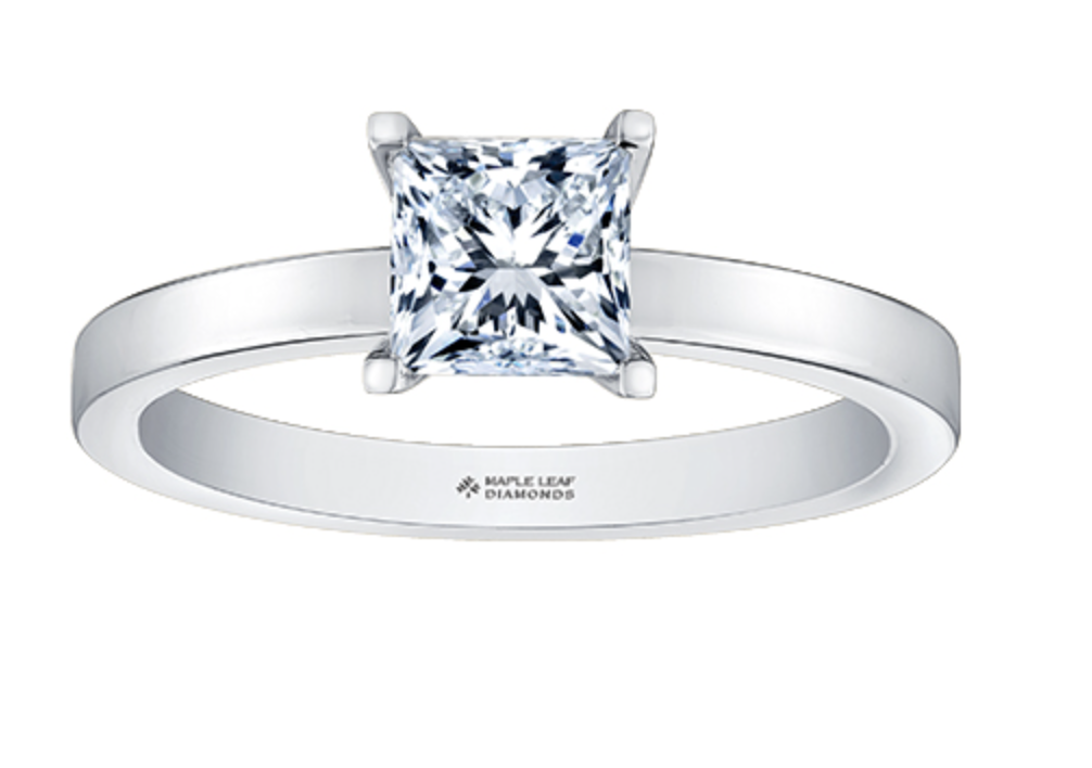 18K White Gold &amp; Palladium Alloy (hypoallergenic) 0.50-1.00cttw Princess Cut Canadian Diamond Engagement Ring