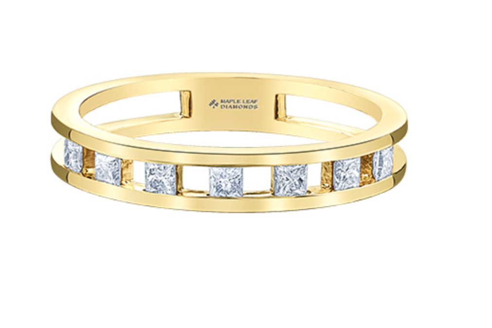 Banda de diamantes canadienses de talla princesa de 0,28 quilates de oro blanco, amarillo o rosa de 14 quilates