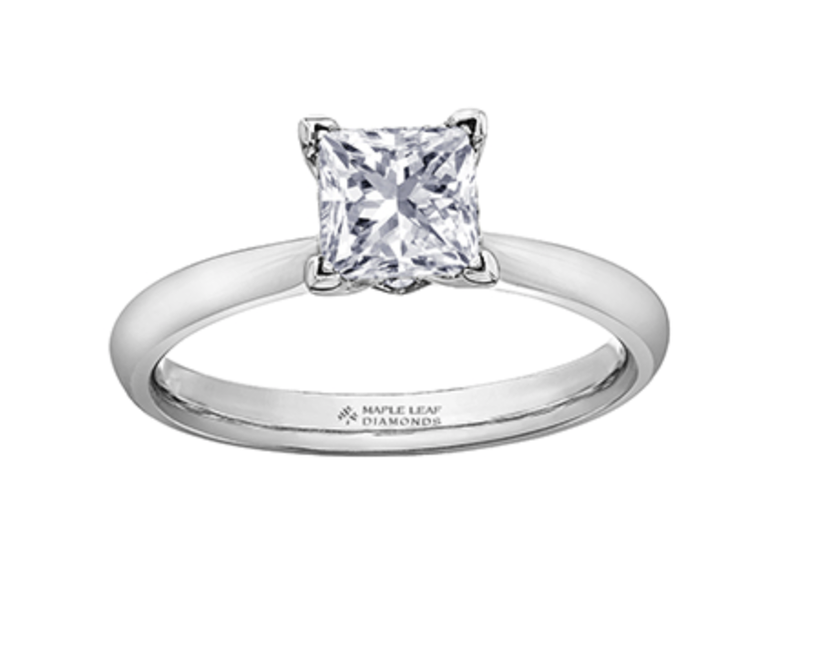 18K White Gold &amp; Palladium Alloy (hypoallergenic) 0.31-0.71cttw Princess Cut Canadian Diamond Engagement Ring