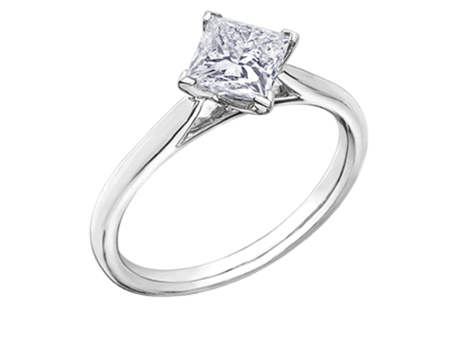 18K White Gold &amp; Palladium Alloy (hypoallergenic) 0.30-1.00cttw Princess Cut Canadian Diamond Engagement Ring