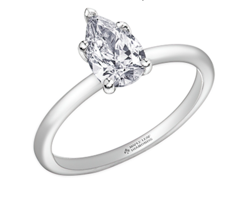 18K White Gold &amp; Palladium Alloy (hypoallergenic) 1.00cttw Pear Shape Canadian Diamond Engagement Ring